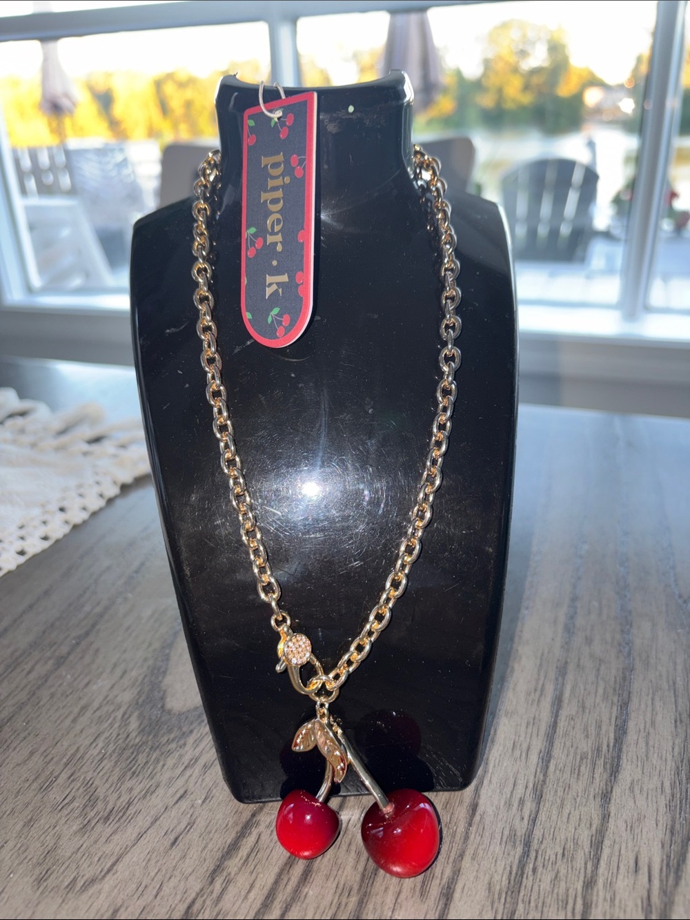 Piper Gold-Tone Cherry Charm Necklace with Red Pendants